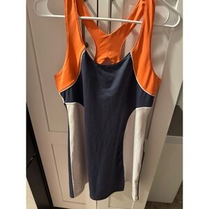 HEAD Womens Colorblock Tennis Dress Navy Orange White Racerback Large